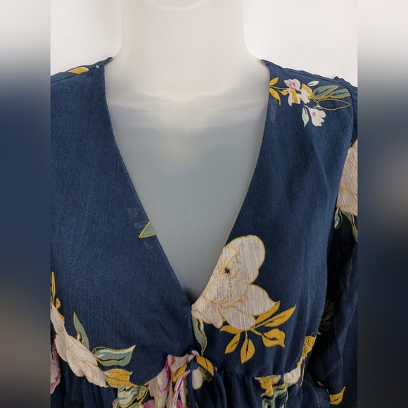 Y2K Sheer Boho party‎ Barbiecore XS Romantic Fairy Floral Navy Blue Summer Dress - Picture 3 of 11